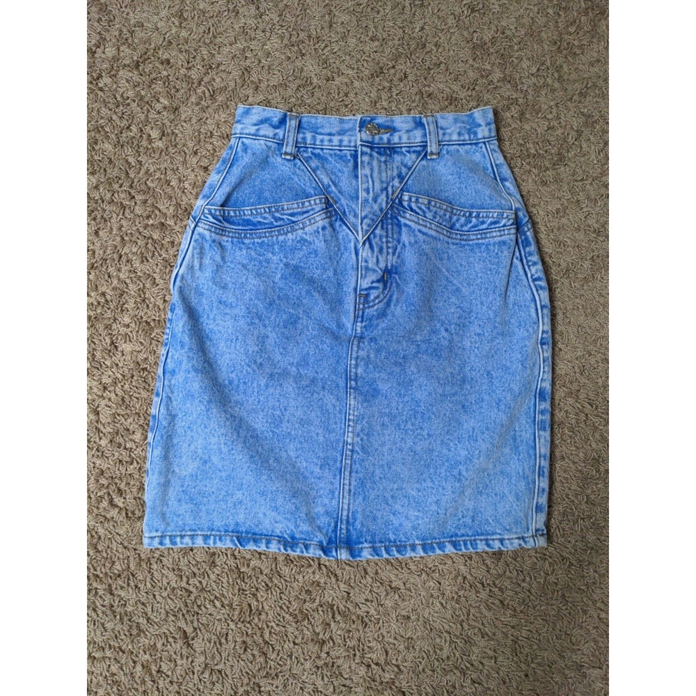 Vintage High Waisted Skirt Size 1 Nuovo Button Up 100% Cotton Denim Acid Wash